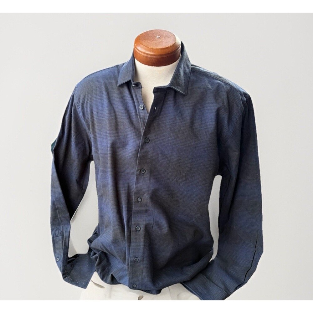 Toscano Mens Blue Plaid Button Up Shirt Size XL 100% Cotton Long Sleeve New
